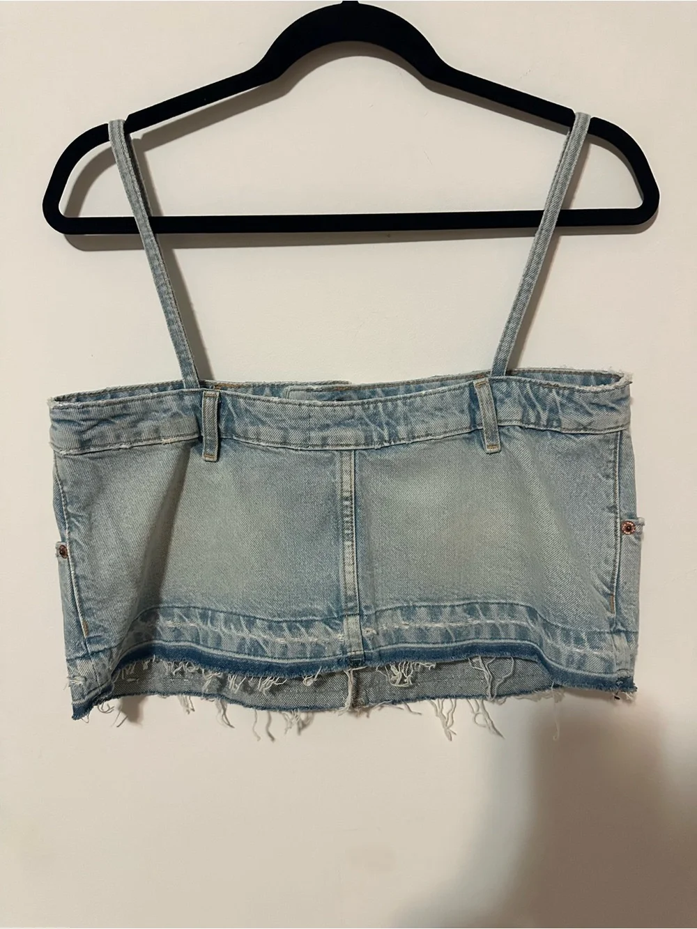 Zara Cropped Denim Frayed Tank Top Size M Blue - Picture 4 of 11